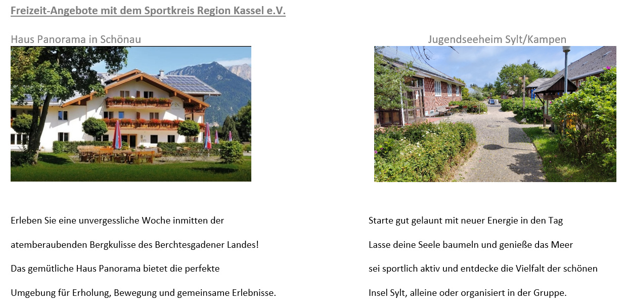 Freizeiten mit dem Sportkreis Region Kassel e.V. nach Schönau und Sylt